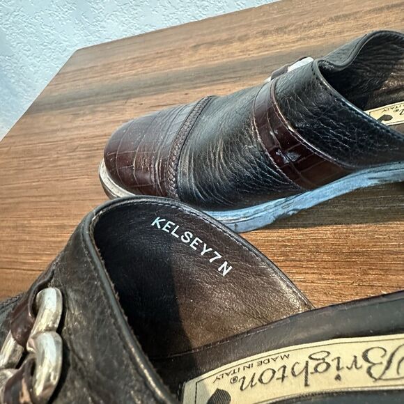 Brighton Kelsey Black/Brown Leather Slip On Mules Size 7N - Picture 7 of 8